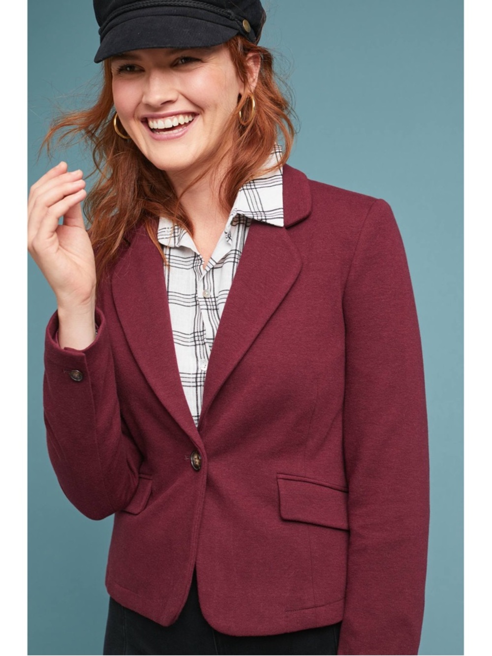 NWT Anthropologie Cartonnier Plum Burgundy Studio One Button Blazer